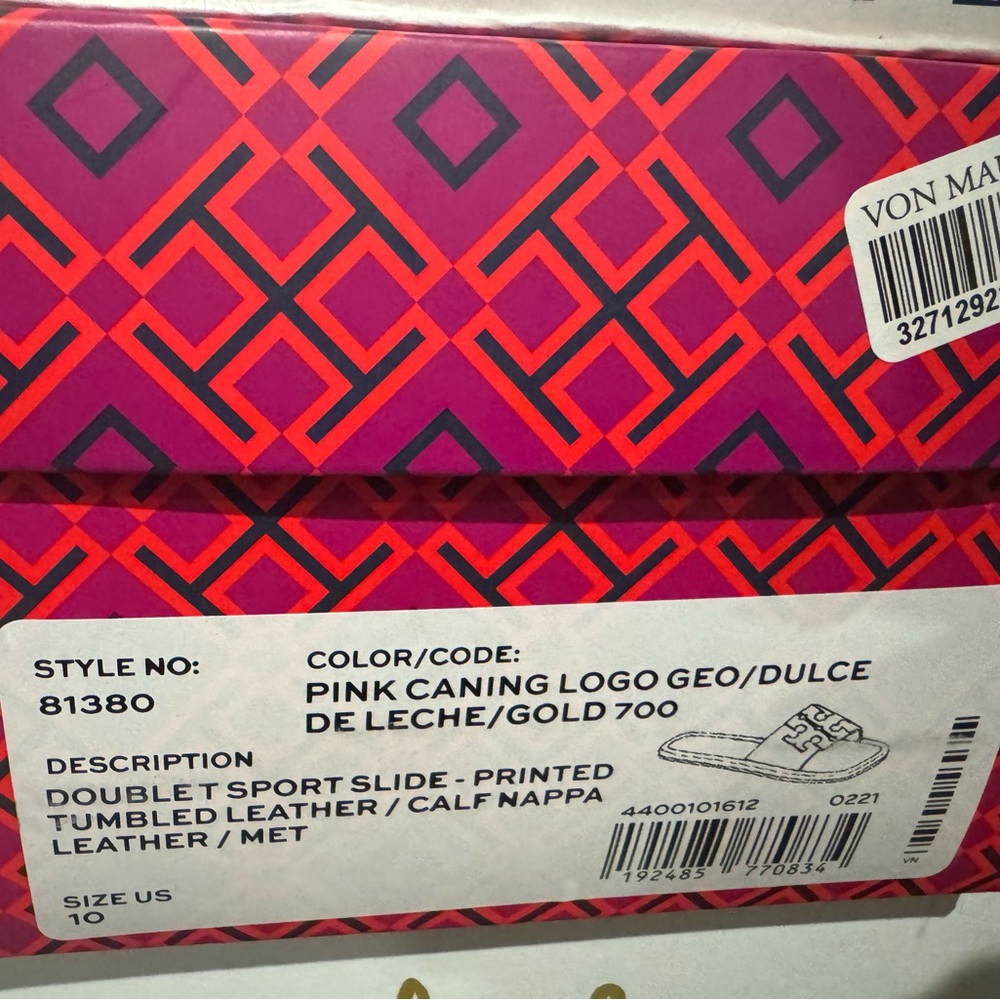 Tory Burch Pink and Gold Geometric Slides